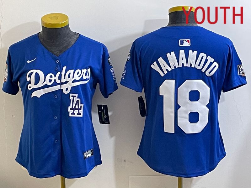 Youth Los Angeles Dodgers #18 Yamamoto Blue Game 2024 Nike MLB Jersey style 11219